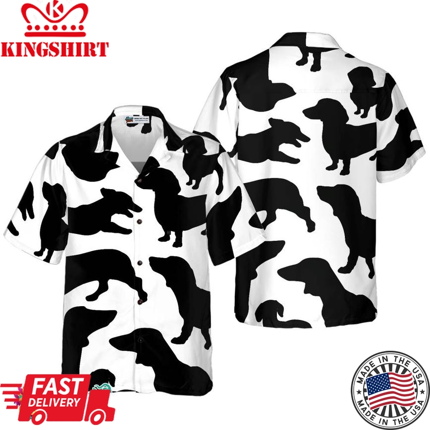 Black And White Dachshunds Pattern Hawaiian Shirt