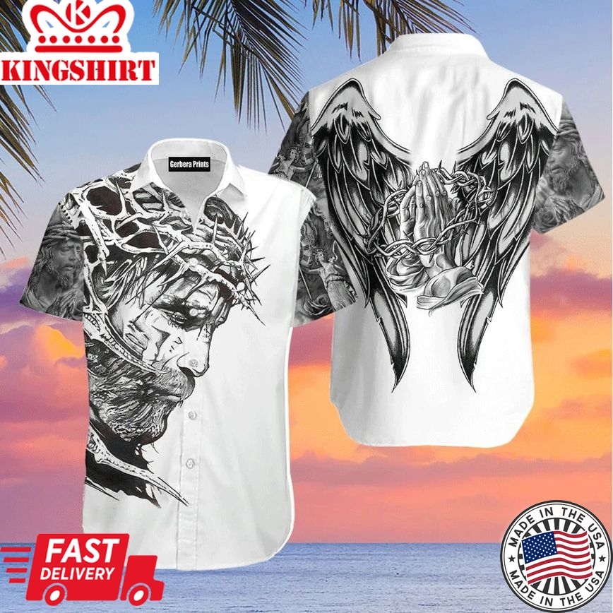 Black And White Jesus Tattoo Aloha Hawaiian Shirts For Men And For Women