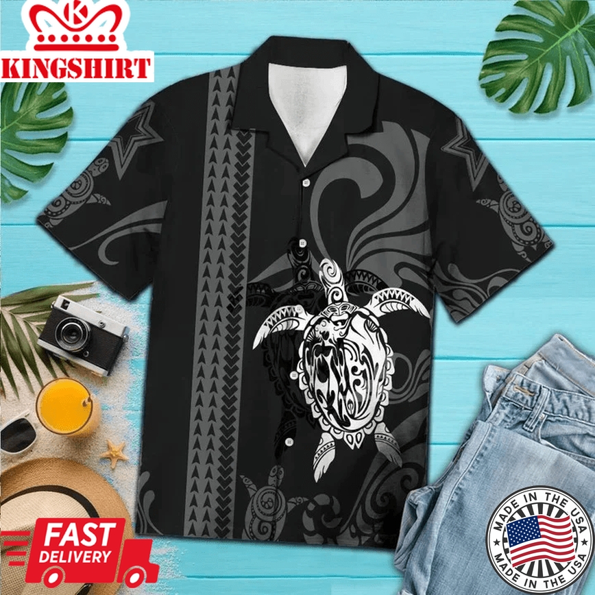 Black And White Maori Art Turtle Trendy Hawaiian Shirt