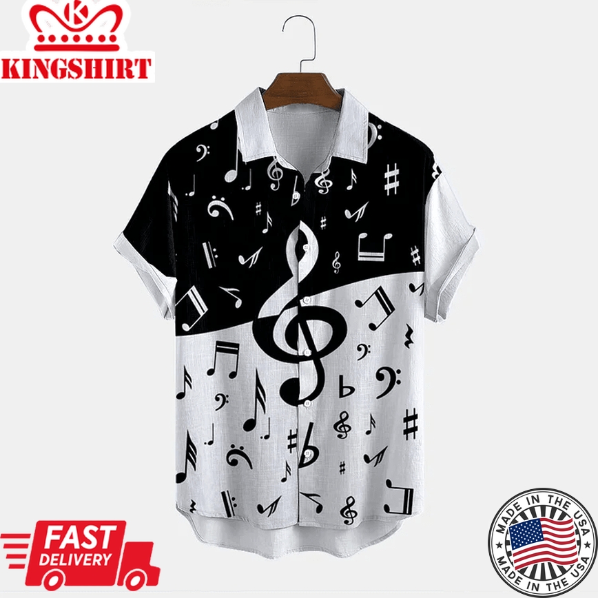 Black And White Music Lover Printed Trendy Hawaiian Shirt For Men And Women