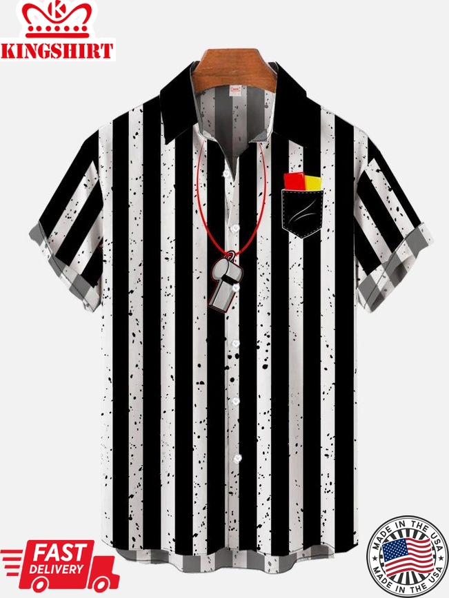 Black And White Striped Referee Uniform Printing Short Sleeve Hawaiian Shirt