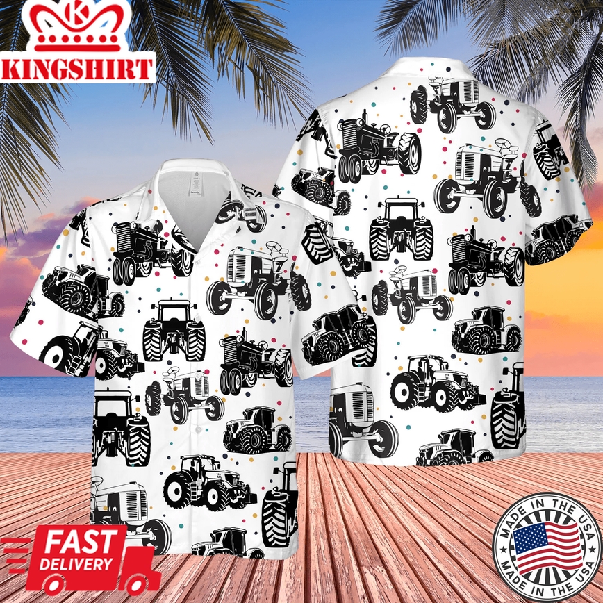 Black And White Tractor Background Design Trendy Hawaiian Shirt