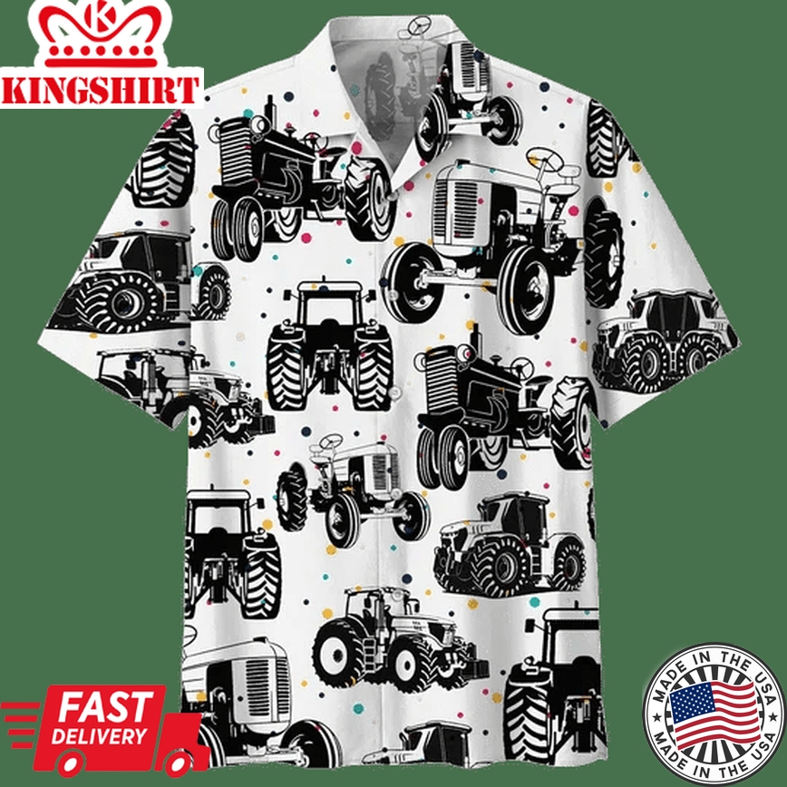 Black And White Tractor Background Design Trendy Hawaiian Shirt