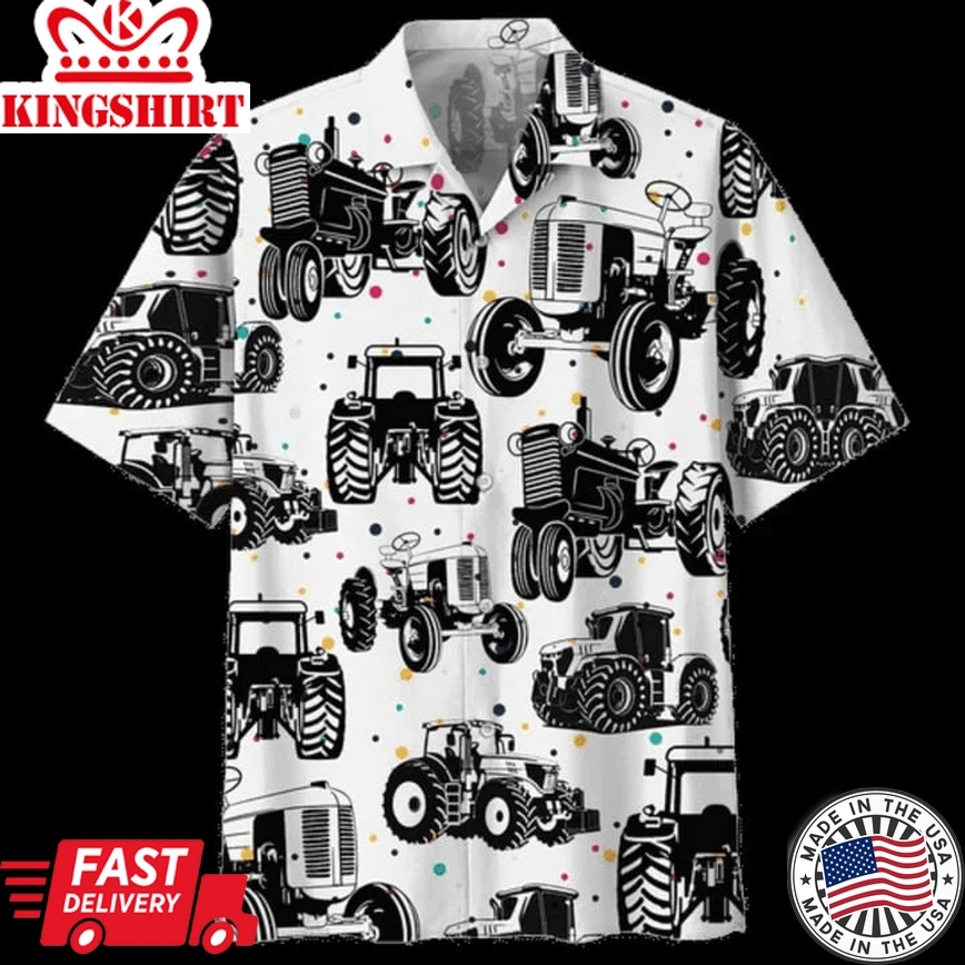 Black And White Tractor Background Design Trendy Hawaiian Shirt, Beach Party 2023 Shirt