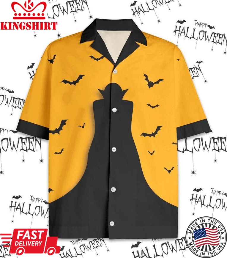 Black And Yellow Dracula Halloween Trendy Hawaiian Shirt, Unisex Print Aloha Short Sleeve Casual Shirt