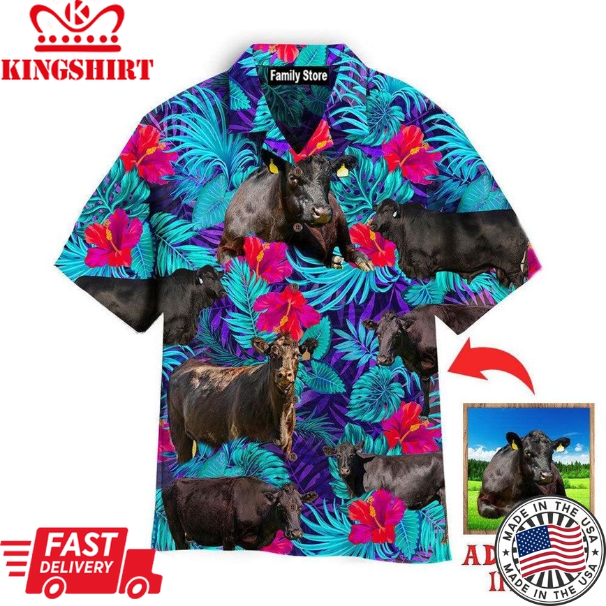 Black Angus Blue Neon Tropical Cattle Lovers Custom Hawaiian Shirt