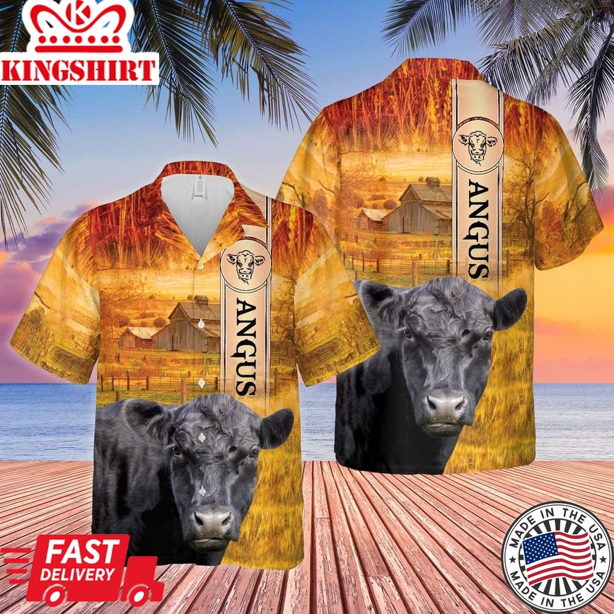 Black Angus Cattle Breed All Printed 3D Trendy Hawaiian Shirt, Cow Trendy Hawaiian Shirt, Summer Gifts For Men And Women