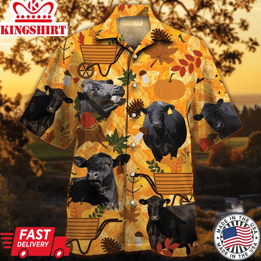 Black Angus Cattle Lovers Orange Nature Autumn Trendy Hawaiian Shirt