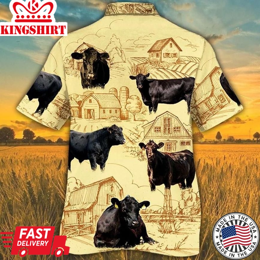 Black Angus Cattle Lovers Vintage Farm Trendy Hawaiian Shirt, Cow Trendy Hawaiian Shirt For Summer Gifts