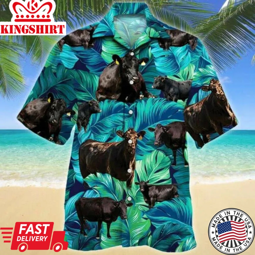 Black Angus Cattle Trendy Hawaiian Shirt, Cow Trendy Hawaiian Shirt For Summer Gifts