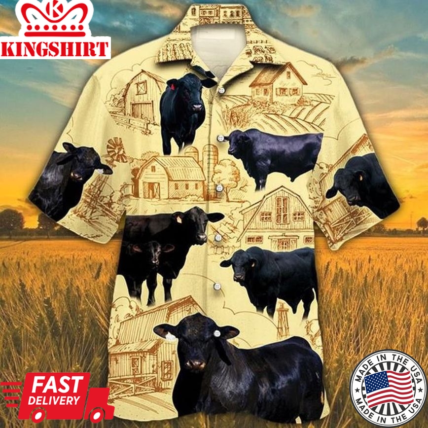 Black Angus Cattle Trendy Hawaiian Shirt For