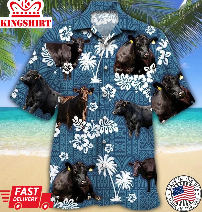 Black Angus Cow Hibiscus Trendy Hawaiian Shirt Unisex, Cow Trendy Hawaiian Shirts, Cow Lovers