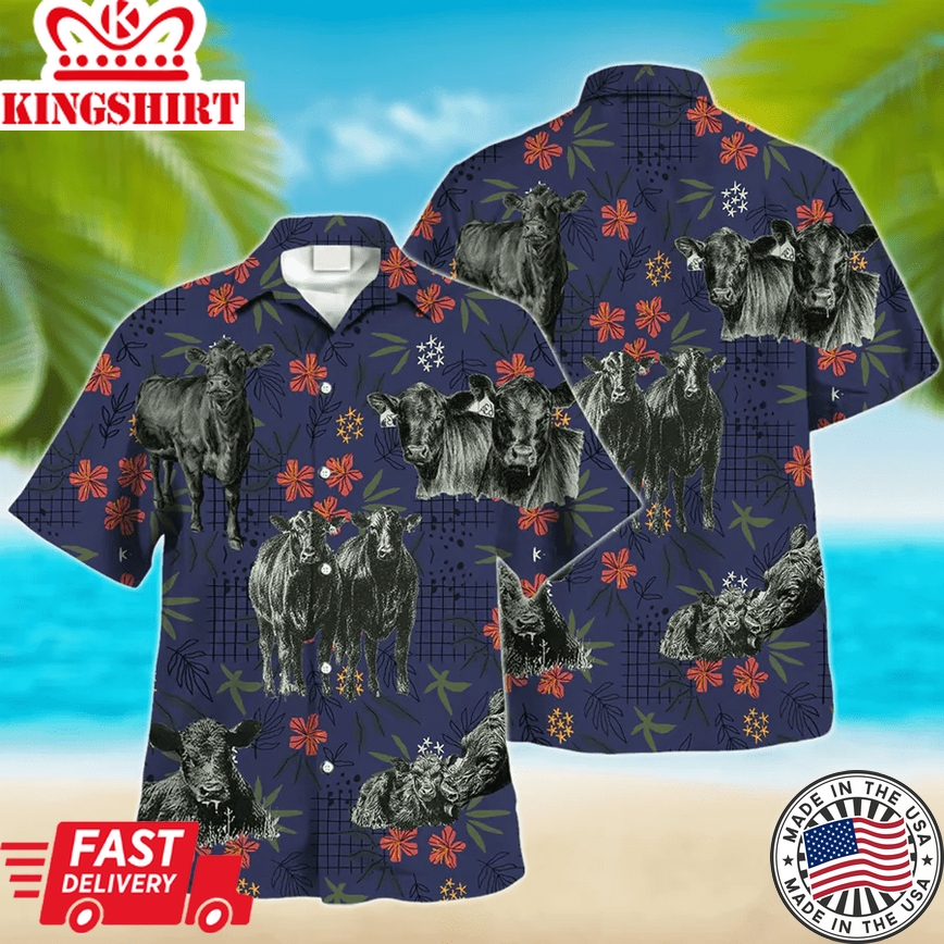 Black Angus Cow Trendy Hawaiian Shirt, Animal Trendy Hawaiian Shirts, Farmer Shirt For Men And Women