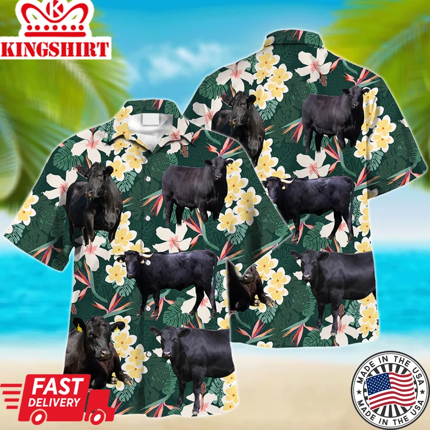 Black Angus Cow Trendy Hawaiian Shirt, Farm Lover Hawaii Shirt, Cow Lovers, Shirt For Men, Tropical Shirts, Gift For Him