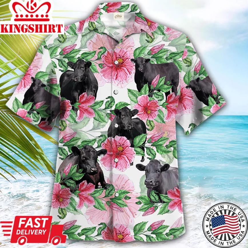 Black Angus Cow Trendy Hawaiian Shirt, Farmer Trendy Hawaiian Shirts, Summer Tropical Shirts, Gift For Him, Funny Trendy Hawaiian Shirts