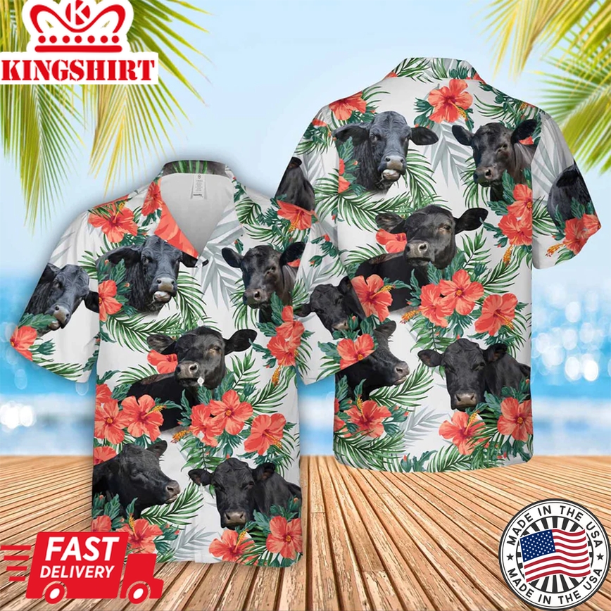 Black Angus Hawaiian Flowers Trendy Hawaiian Shirt