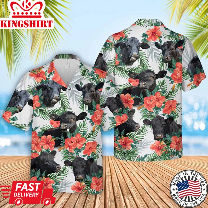 Black Angus Hawaiian Flowers Trendy Hawaiian Shirt, Summer Gift For Men And Women