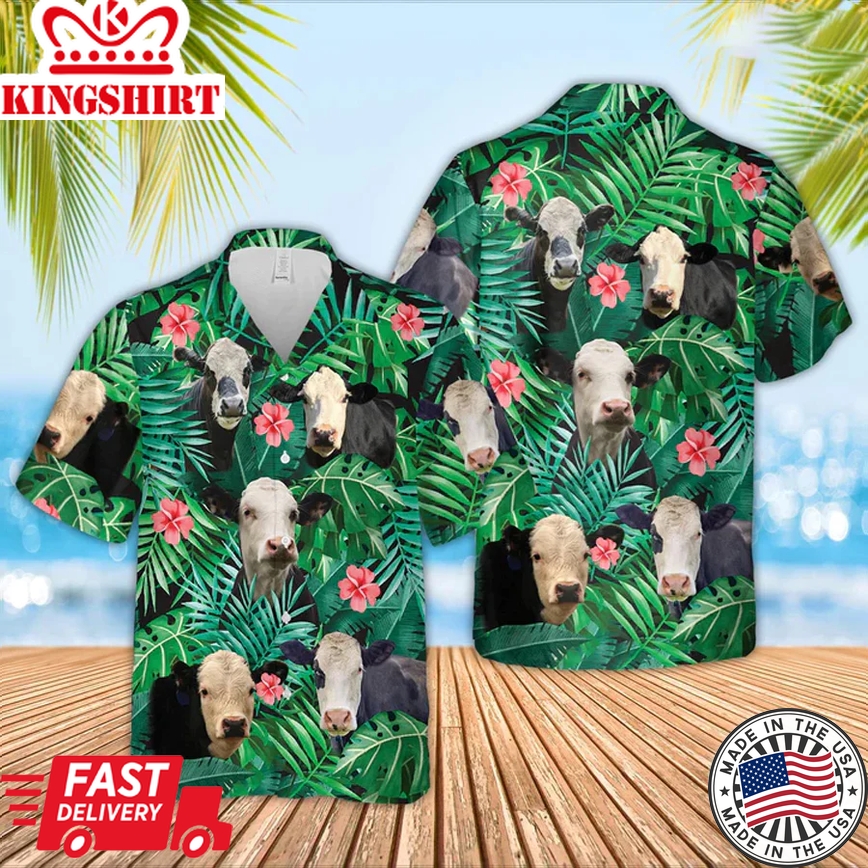 Black Baldy Cow Trendy Hawaiian Shirt, Farmer Trendy Hawaiian Shirts, Summer Tropical Shirts, Gift For Him, Funny Trendy Hawaiian Shirts