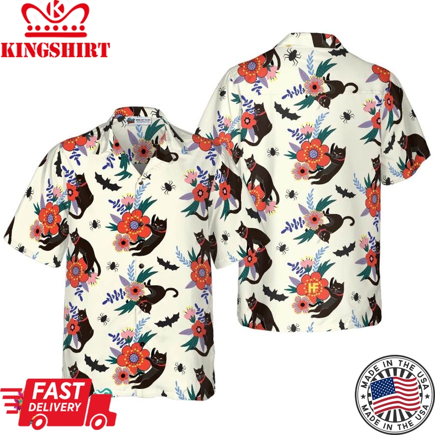 Black Bats And Cats Hawaiian Shirt