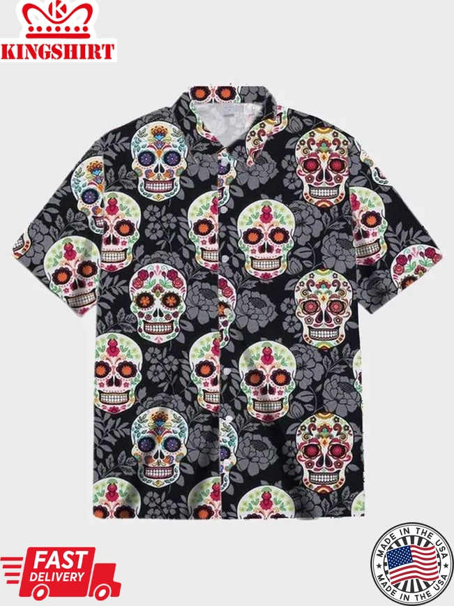 Black Beach Skull Shirt Collar Shirt