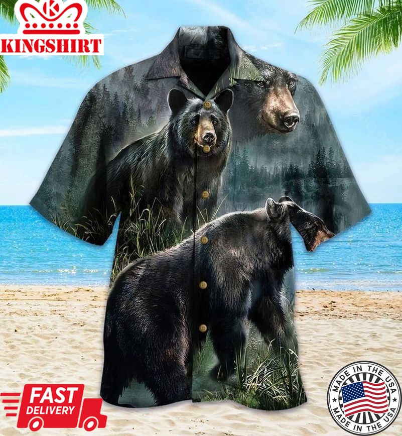 Black Bear Gray Trendy Hawaiian Shirt 3D Summer Gifts