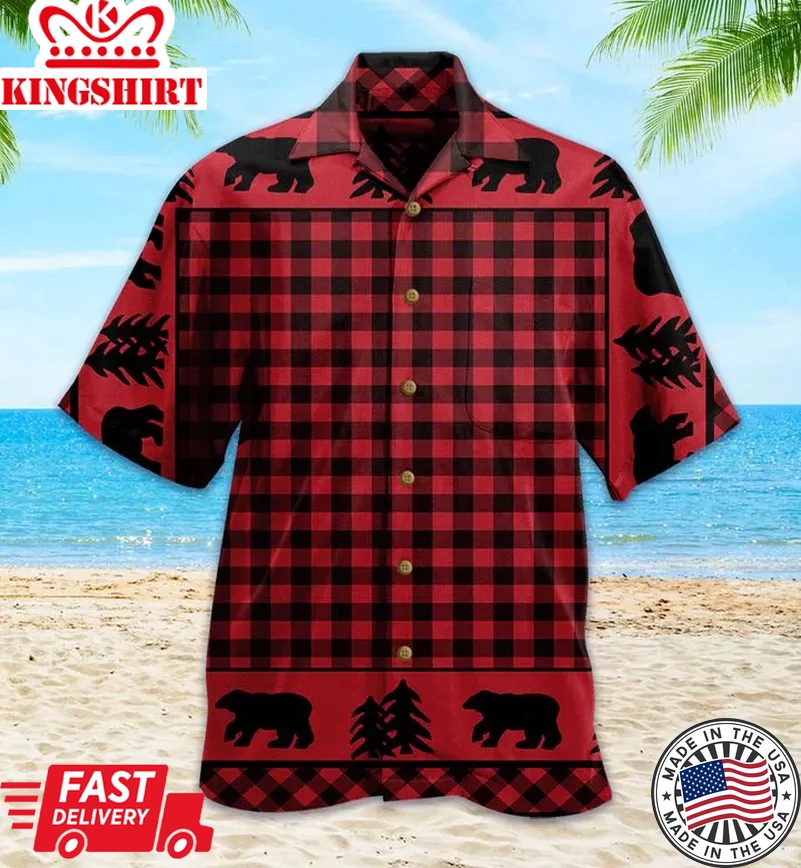 Black Bear Lodge Red Trendy Hawaiian Shirt 3D Summer Gifts