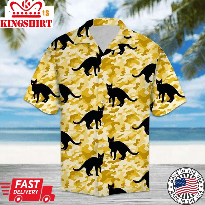 Black Cat Camouflage Summer Vibe, Cat Trendy Hawaiian Shirt Perfect Gifts For Your Loved Ones