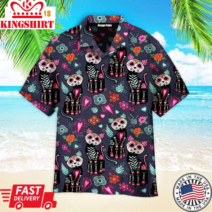 Black Cat Day Of The Dead, Cat Trendy Hawaiian Shirt Perfect Gifts For Your Loved Ones