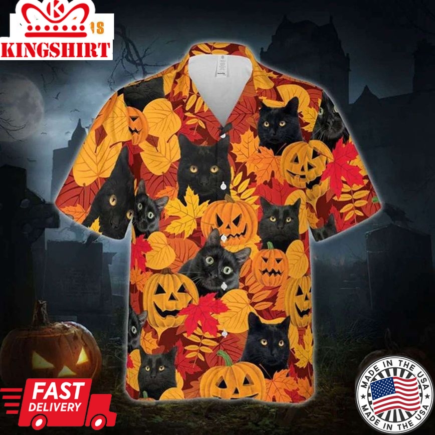 Black Cat Halloween, Cat Trendy Hawaiian Shirt Perfect Gifts For Your Loved Ones