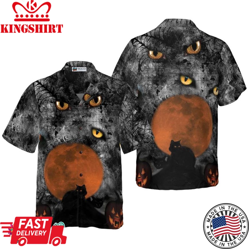 Black Cat Halloween Shirt For Men Hawaiian Shirt