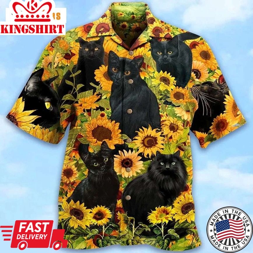 Black Cat Love Sunflower, Cat Trendy Hawaiian Shirt Perfect Gifts For Your Loved Ones