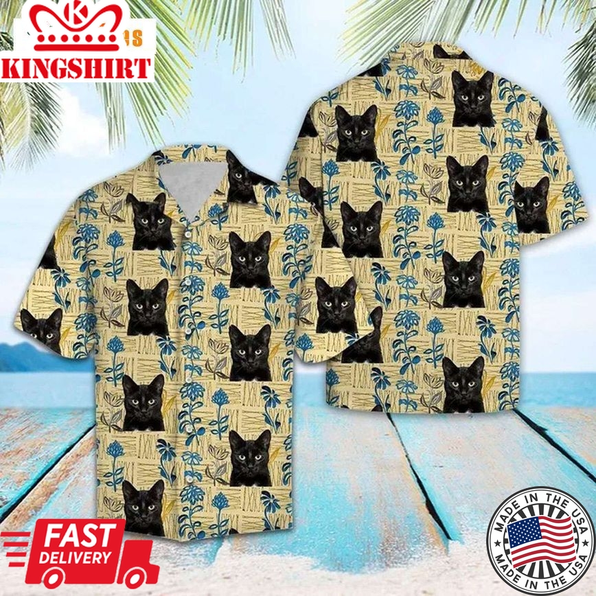 Black Cat Pattern Summer Vibe, Cat Trendy Hawaiian Shirt Perfect Gifts For Your Loved Ones