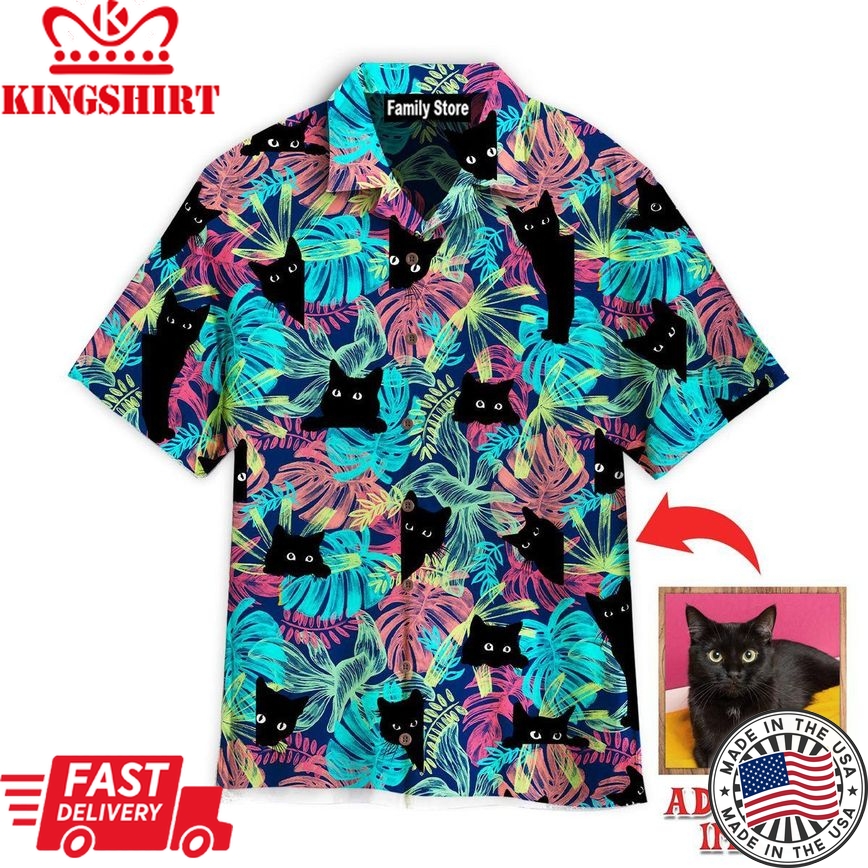 Black Cat Tropical Custom Hawaiian Shirt