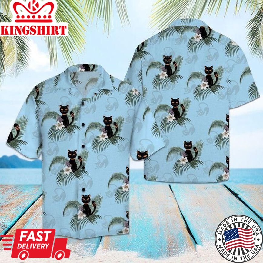 Black Cat Tropical Trendy Hawaiian Shirt