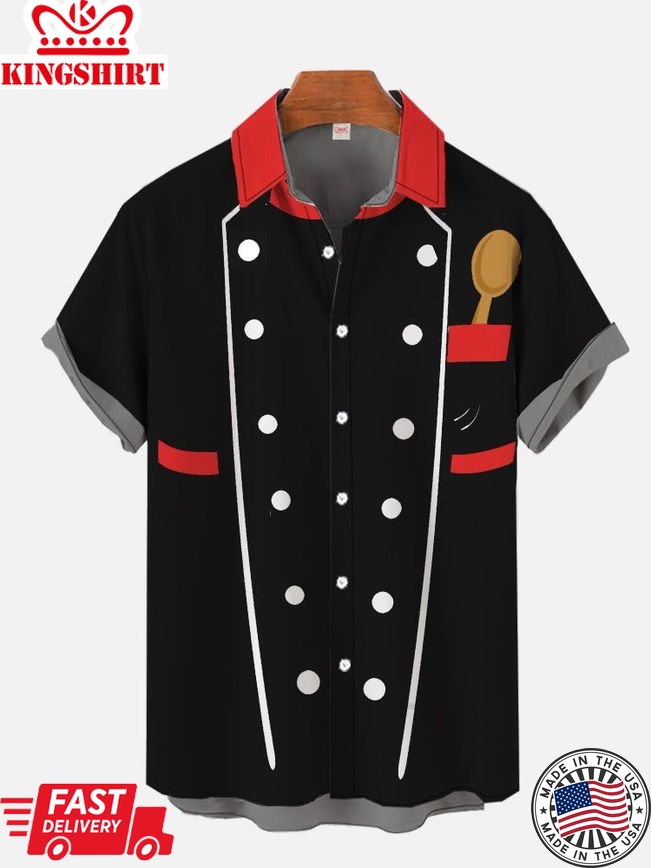 Black Chef Uniform Printing Costume Short Sleeve Aloha Hawaiian Shirt