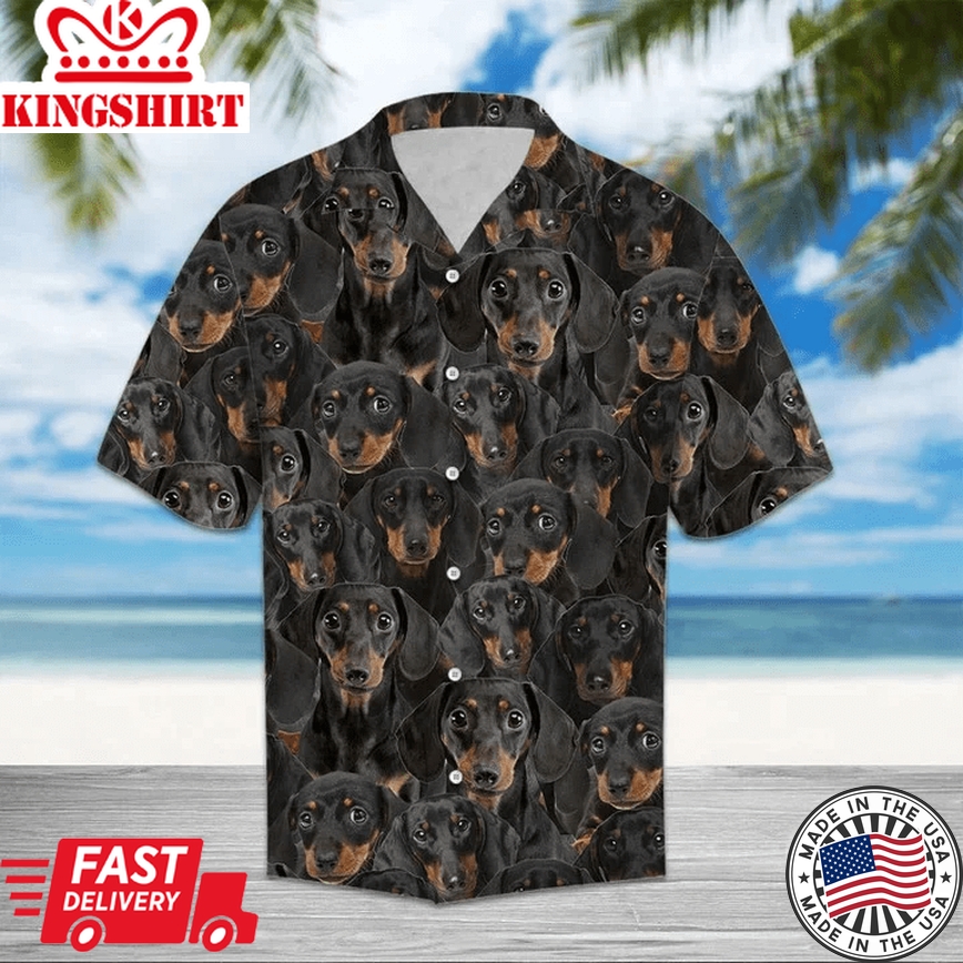 Black Dachshund Face At Home Trendy Hawaiian Shirt