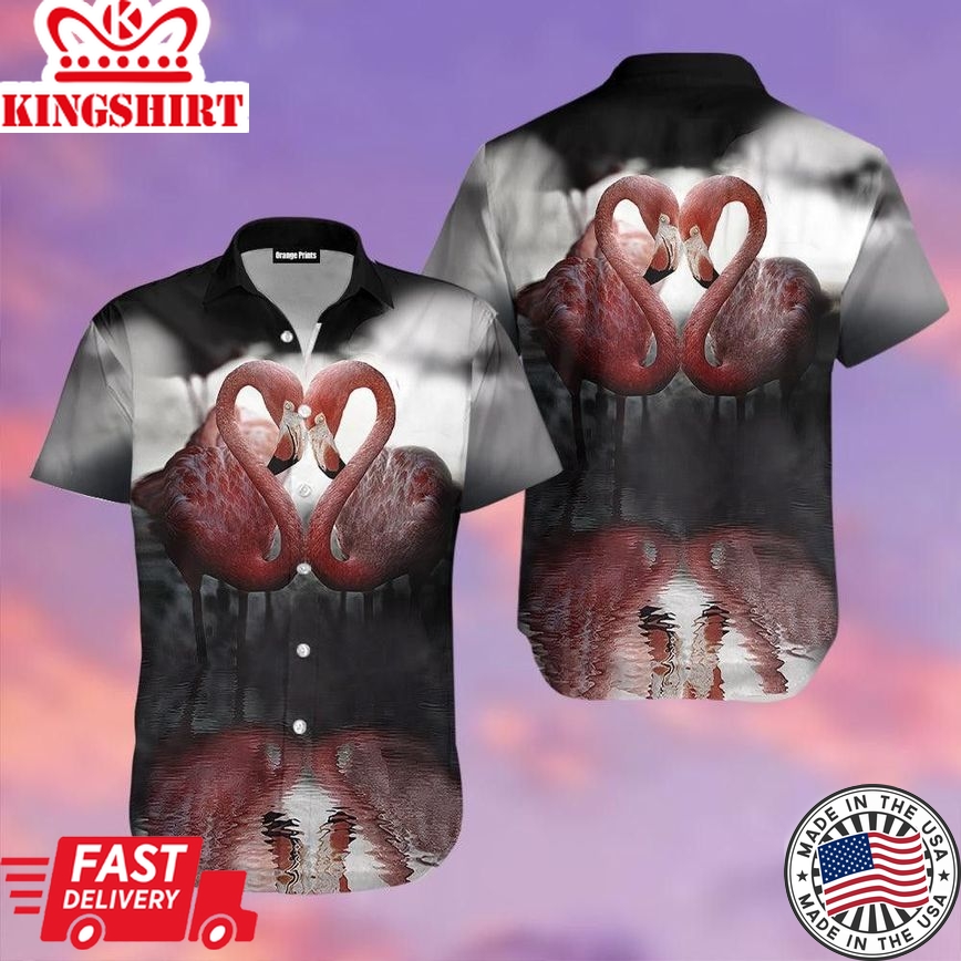 Black Flamingo Heart Trendy Hawaiian Shirt For