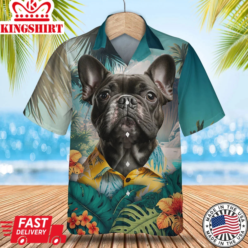 Black French Bulldog Tropical Trendy Hawaiian Shirt, Dog Trendy Hawaiian Shirt, Gifts For Dog Lover