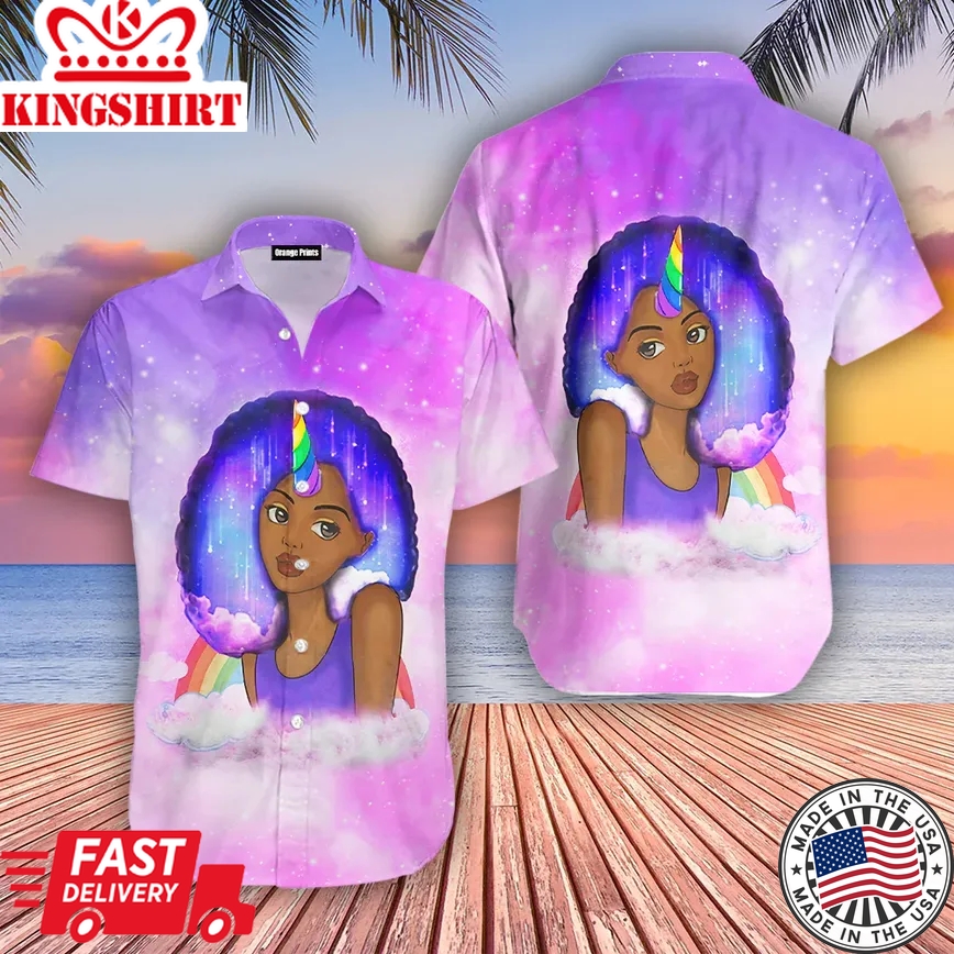 Black Girl Gift Pinky Afro Natural Unicorn Trendy Hawaiian Shirt