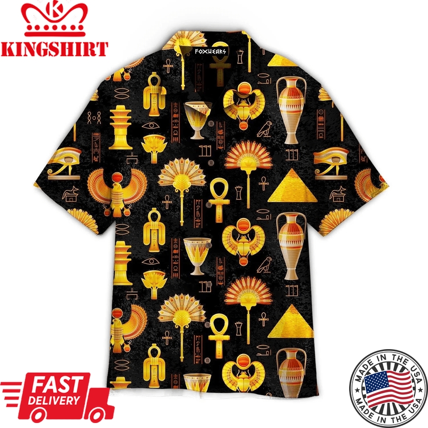 Black Grunge Ancient Egyptian Pattern Trendy Hawaiian Shirt