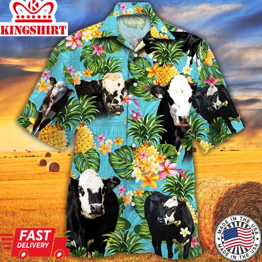 Black Hereford Cattle Lovers Pineapple Trendy Hawaiian Shirt