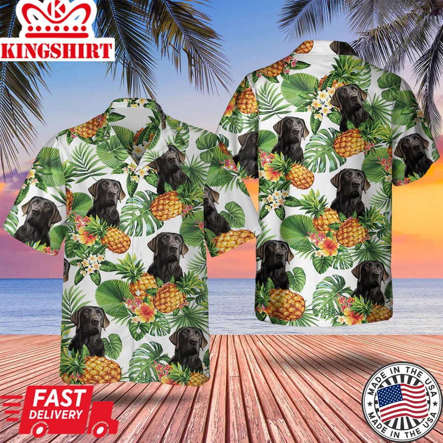 Black Labrador Retriever Tropical Pattern Trendy Hawaiian Shirt, Dog Trendy Hawaiian Shirt, Summer Gift For Men And Women