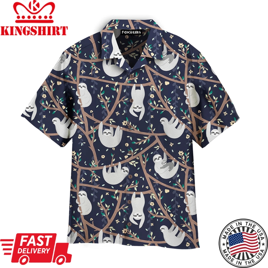 Black Lazy Sloth Trendy Hawaiian Shirt