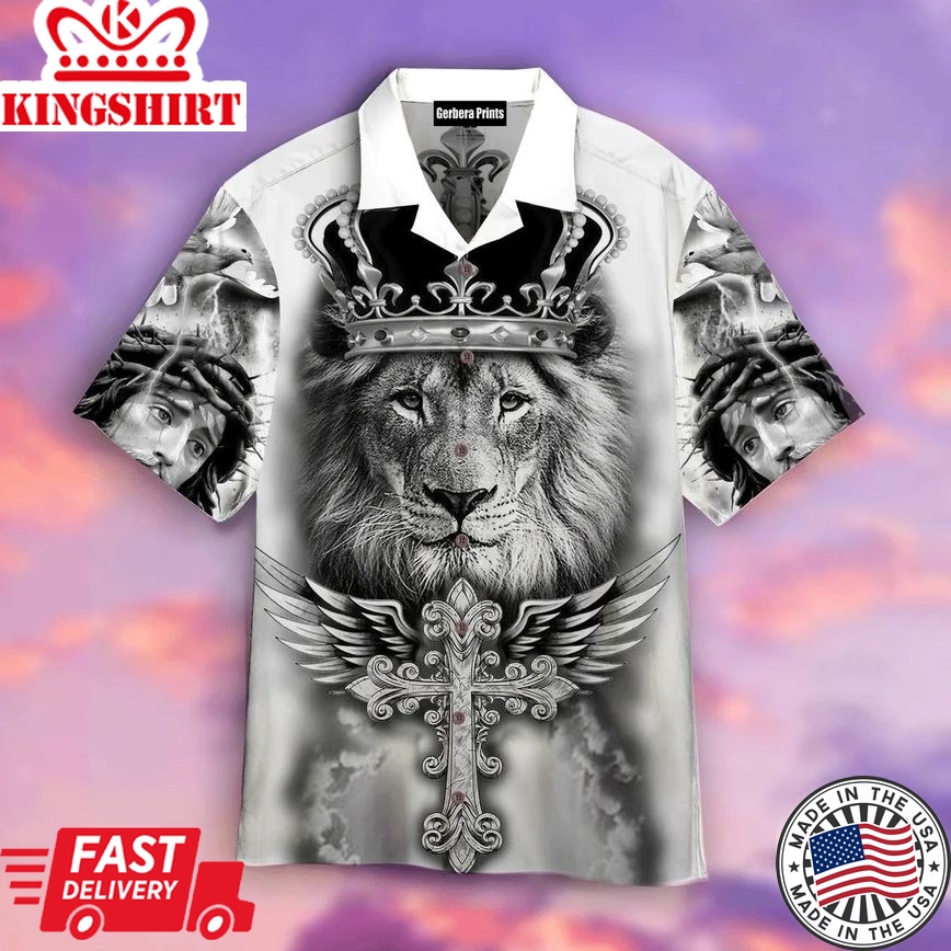 Black Lion King Jesus Aloha Hawaiian Shirts For Men And For Women