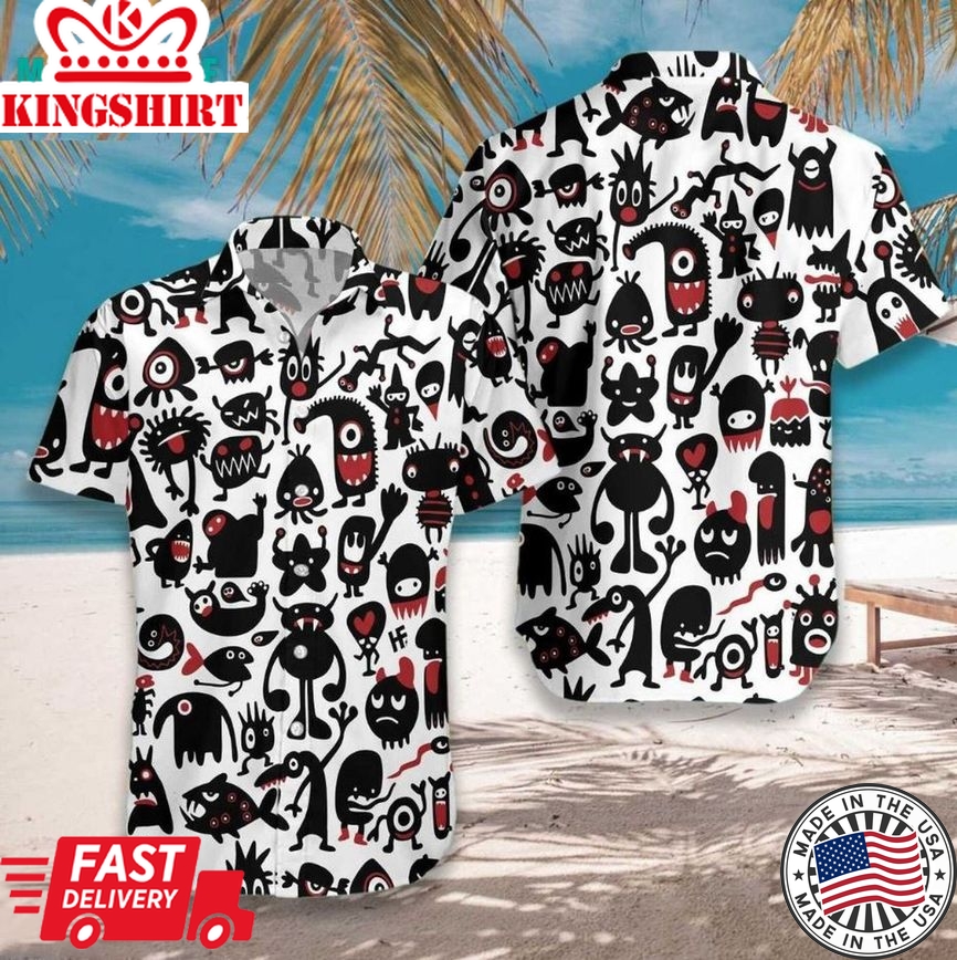 Black Monsters For Halloween Trendy Hawaiian Shirt