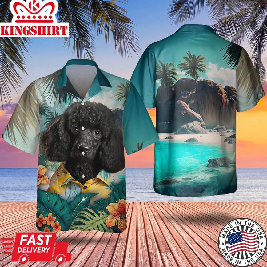 Black Poodle 3D Tropical Trendy Hawaiian Shirt, Dog Lover Trendy Hawaiian Shirt, Summer Trendy Hawaiian Shirt For Men And Women