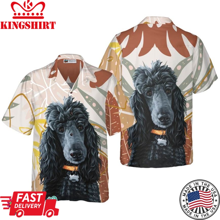 Black Poodle & The Brown Leaves Poodle Hawaiian Shirt, Best Dog Shirt For Men And Women