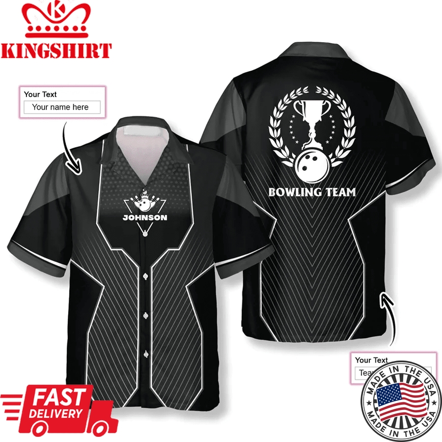 Black Sports Style Trophy Emblem Custom Bowling Trendy Hawaiian Shirt, Billiard Team Shirt, Billiard Player