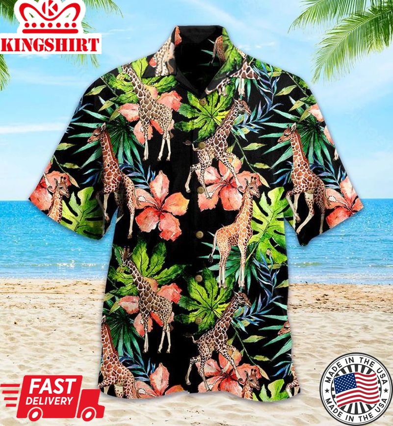 Black Tropical Giraffe Trendy Hawaiian Shirt 3D Summer Gifts