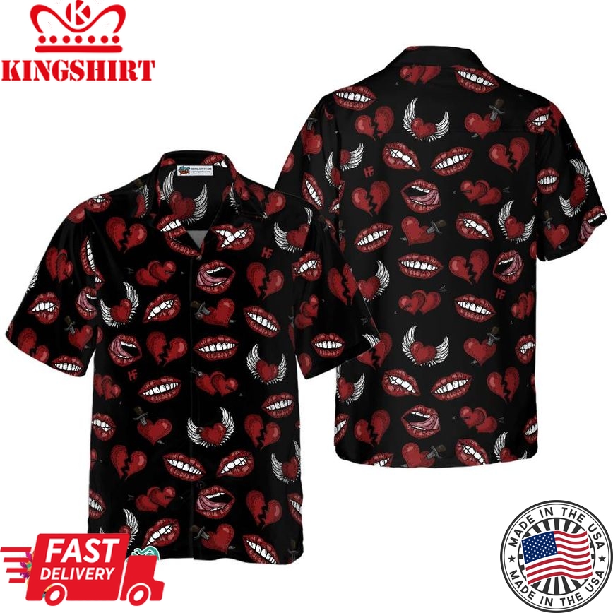 Black Valentine Seamless Pattern Hawaiian Shirt